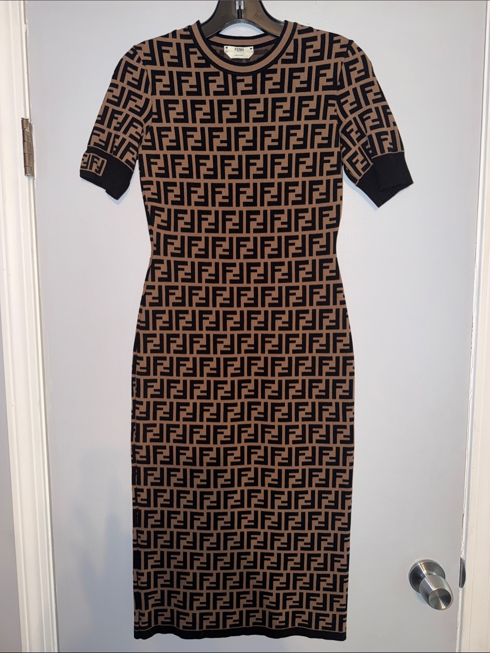 Fendi FF Jacquard Fitted Midi Dress Midi Knit Dress